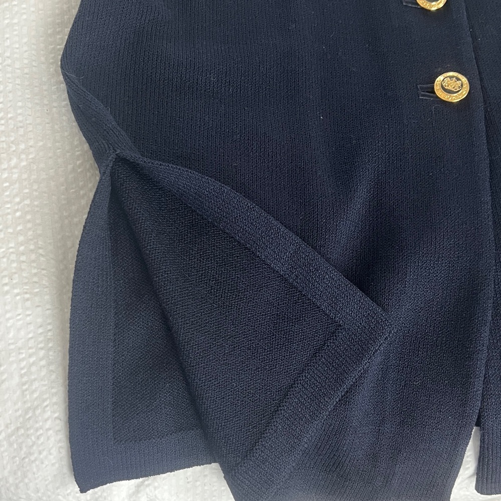 St. John Basics Long Sleeve Santana Knit Gold Buttons Jacket In Navy Blue Medium - Picture 4 of 5